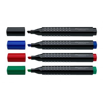  Faber-Castell Grip 1503 Permanentmarker; 4 Farben; 1 + 5 mm; Keilspitze; nachfüllbar #88000517; Kunststoffschaft; Permanentmarker 