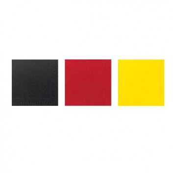  Duni Servietten; 24 x 24 cm; uni; schwarz / rot / gelb; 3-lagig; 1/4-Falz (quadratisch); Zelltuch,Soft-Tissue; Deutschlandfarben 