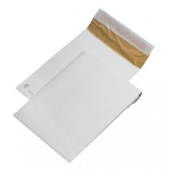  Faltenpolstertaschen K-Pack; 250 x 353 mm (DIN B4); recycling-weiß; ohne Fenster; Haftklebung mit Abdeckstreifen; gerade 80 mm Klappe 