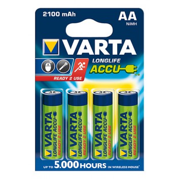  VARTA Varta AA 56706 Akku Ready2Use; 1,2 V; 2100 mAh; Höhe: 50,5, Ø 14,5 mm; AA (Mignon); 26,0 g; im 4er - Blister; wieder aufladbar 