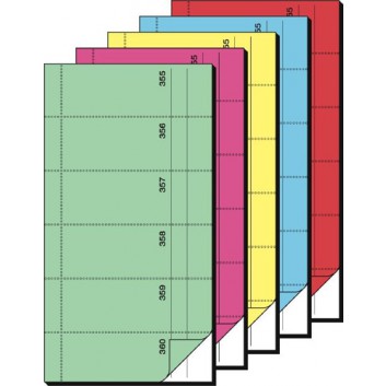  Sigel Bon-Buch, mit Blaupapier; 1-360; gelb / ziegelrot / hellgrün / blau /rosa; 2x 360 Abrisse (Original+Kopie); 10,5 x 20 cm 