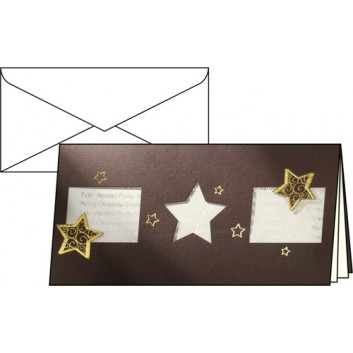  Sigel Weihnachts-Faltkarte, Exclusiv; DIN lang, quer; Falling Stars, internationaler Text; DS372; Gold-/Silberprägung, Fensterstanzung, EB 