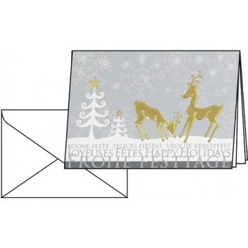  Sigel Weihnachts-Faltkarte, Exclusiv; DIN A6, quer; Deer, internationler Text; DS398; Gold-/Silberprägung,Fensterstanzung,Einl; 270 g/qm + 100 g/qm 