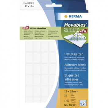  HERMA Vielzweck-Haftetiketten Movables; 12 x 18 mm; weiß; Papier, chlorfrei gebleicht; ablösbar, mehrfach wieder haftend 