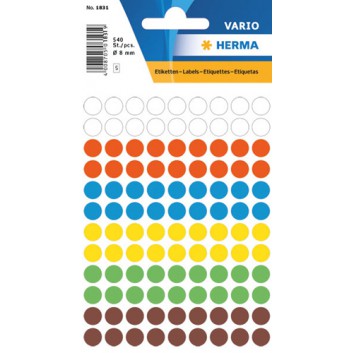  HERMA Haftetiketten - Markierungspunkte; Ø 8 mm; farbig sortiert; Papier, chlorfrei gebleicht; permanent haftend 
