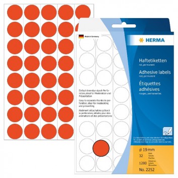  HERMA Haftetiketten - Markierungspunkte; Ø 19 mm; rot; Papier, chlorfrei gebleicht; stark haftend, permanent 