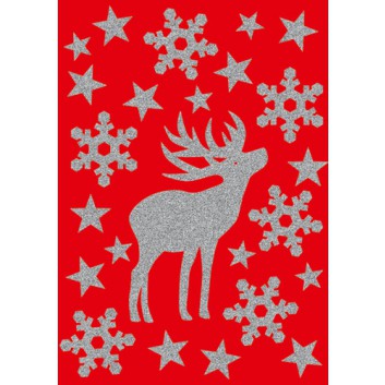  HERMA Weihnachts-Schmuck-Etiketten; 7,5 x 10 cm (Blattformat); Rentier, Sterne, Eiskristalle; silber; 3727; beglimmert; Inhalt: 1 Blatt 