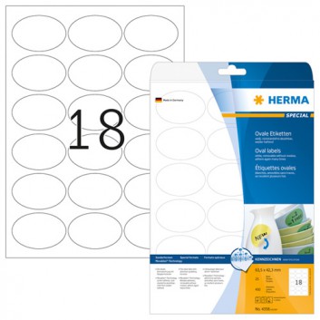  HERMA Universal-Etiketten SPECIAL Movables; 63,0 x 42,0 mm (oval); weiß; Papier; ablösbar und repositionierbar 