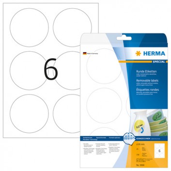  HERMA Universal-Etiketten SPECIAL Movables; verschiedene runde Formate; weiß; Papier; ablösbar und repositionierbar; mit umlaufendem Rand 