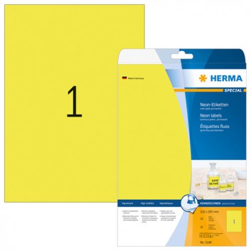  HERMA Universal-Etiketten SPECIAL; 210,0 x 297,0 mm; Neon - 4 Farben zur Wahl; Papier; permanent; für Laserdrucker und Kopierer; 20 Blatt 