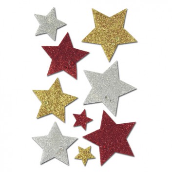  HERMA Weihnachts-Schmuck-Etiketten; 7,5 x 10 cm (Blattformat); Sterne, Diamond glittery; gold-silber-rot; 6528; beglimmert; Inhalt: 1 Blatt 