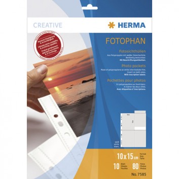  HERMA Fotophan Sichthülle A4; für 10 x 15 cm; weiß; klar; oben; für 8 Fotos pro Hülle; PP-Folie; Universallochung; Hersteller-Nr. 7585 