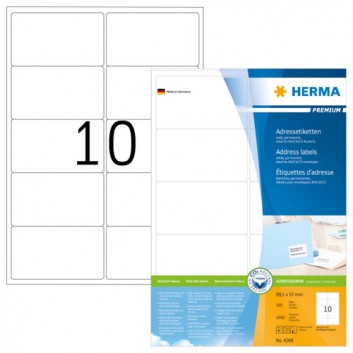  HERMA Universal-Etiketten PREMIUM; 99,1 x 57,0mm; weiß; Papier; permanent; für Inkjet-, Laserdrucker und Kopierer; 100 Blatt 