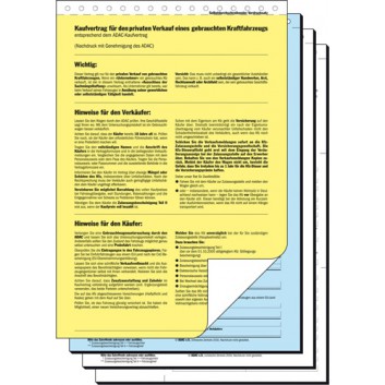  Sigel Kaufvertrag für gebrauchtes KFZ; 210 x 297 mm (DIN A4); gelb,blau, weiß; Selbstdurchschreibend; 4 Blatt; Duchschlag für Käufer bzw. Verkäufer 