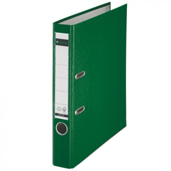  LEITZ Qualitäts-Ordner Plastik 180°; für DIN A4; grün; 52 mm; 2 Ringe; mit Hebelmechanik und Blattniederhalter; ca. 350 Blatt 