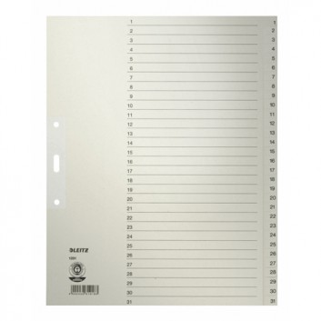 LEITZ Zahlenregister 1 - 31; grau; 240 x 300 mm (für DIN A4+, Überbreite); Zahlen 1 - 31; Recyclingpapier; 2fach Lochung; 31 Blatt 