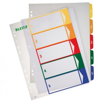  LEITZ Zahlenregister 1 - 5; transparent, farbig; 245 x 305 mm (für DIN A4+, Überbreite); Zahlen 1-5; PP-Folie; Eurolochung; 5 Blatt; bedruckbar 