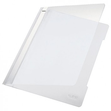  LEITZ Schnellhefter Standard; weiß; für DIN A4; reissfeste PVC - Folie; ca. 120 Blatt; transparenter Vorderdeckel; Greifausschnitt am Rückendeckel 
