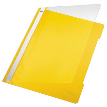  LEITZ Schnellhefter Standard; gelb; für DIN A4; reissfeste PVC - Folie; ca. 120 Blatt; transparenter Vorderdeckel; Greifausschnitt am Rückendeckel 