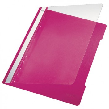  LEITZ Schnellhefter Standard; pink; für DIN A4; reissfeste PVC - Folie; ca. 120 Blatt; transparenter Vorderdeckel; Greifausschnitt am Rückendeckel 