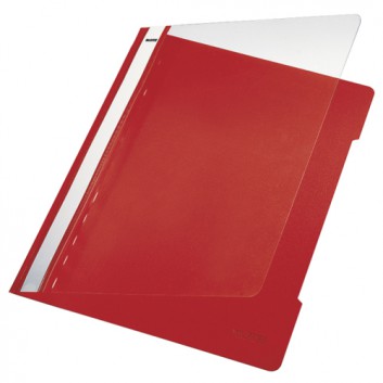  LEITZ Schnellhefter Standard; rot; für DIN A4; reissfeste PVC - Folie; ca. 120 Blatt; transparenter Vorderdeckel; Greifausschnitt am Rückendeckel 