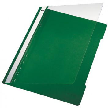  LEITZ Schnellhefter Standard; grün; für DIN A4; reissfeste PVC - Folie; ca. 120 Blatt; transparenter Vorderdeckel; Greifausschnitt am Rückendeckel 
