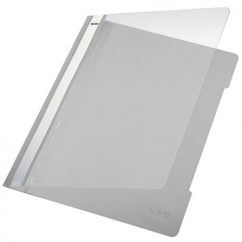 LEITZ Schnellhefter Standard; grau; für DIN A4; reissfeste PVC - Folie; ca. 120 Blatt; transparenter Vorderdeckel; Greifausschnitt am Rückendeckel 