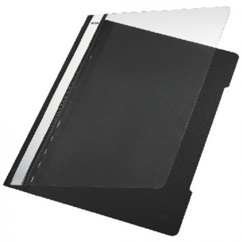  LEITZ Schnellhefter Standard; schwarz; für DIN A4; reissfeste PVC - Folie; ca. 120 Blatt; transparenter Vorderdeckel 
