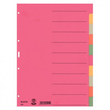  LEITZ Blankoregister 10tlg.; 5-farbig; 225 x 300 mm (für DIN A4); Blanko; Recyclingkarton 230 g/qm; 4fach Lochung; 10 Blatt 