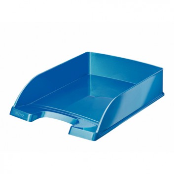 LEITZ Briefkorb Plus WOW; blau metallic; 255 x 70 x 360 mm (B x H x T); mit Greifausschnitt; mehrfach übereinander stapelbar; Polystyrol (PS) 