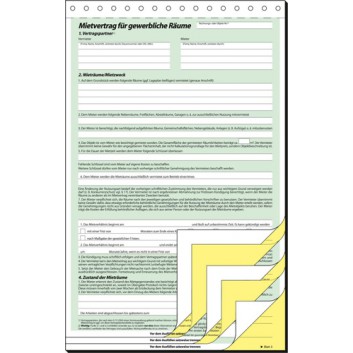  Sigel Mietvertrag für Gewerberäume; 210 x 297 mm (DIN A4); grün-weiß, Kopie gelb; Selbstdurchschreibend; 3 x 2 Blatt 