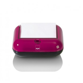  Sigel Zettelbox; 110 x 40 mm; weiß / violett / berry; gefüllt mit weißen Notizzetteln; Acryl; für Haftnotizen im Format 76 x 76 mm 
