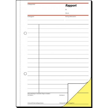  Sigel Rapport / Regiebericht; 148 x 210 mm (DIN A5); weiß, Kopie gelb; Selbstdurchschreibend , mit Mircorperf.; 2 x 40 Blatt 