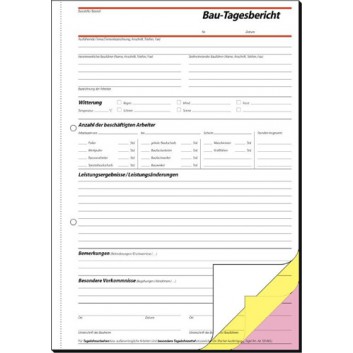  Sigel Bautagebuch; 210 x 297 mm (DIN A4); weiß, 1. Kopie gelb, 2. Kopie rosa; Selbstdurchschreibend; 3 x 40 Blatt; SD063 