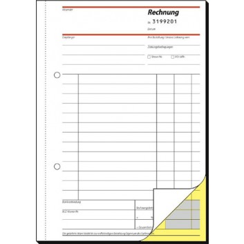  Sigel Rechnung; 148 x 210 mm (DIN A5); weiß, Kopie gelb; Selbstdurchschreibend , mit Mircorperf.; 2 x 50 Blatt; inkl. MwSt., fordlaufend nummeriert 